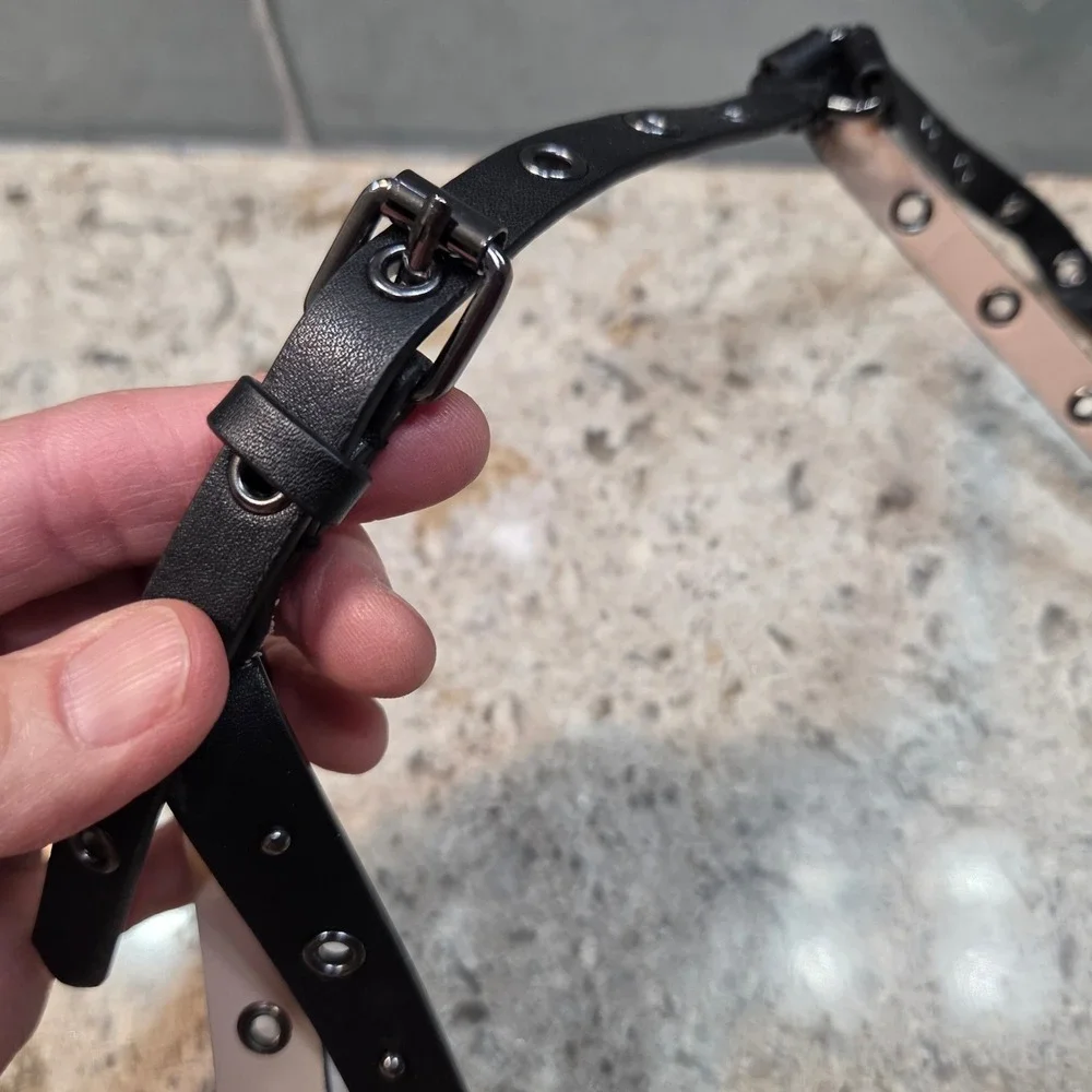 BCBGMAXAZRIA Womens Black Grommet Studded Convertible Harness Belt S‎ NEW